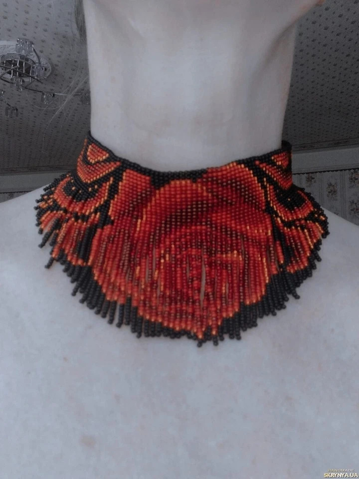 Boho Beaded Handmade Seed Bead American Ukrainian traditional Necklace Earrings