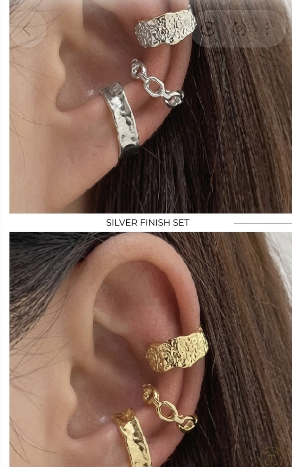 Gold & Silver Tone Textured Metal Cuff & Hoop Earrings Set, Clip-On, No Stone