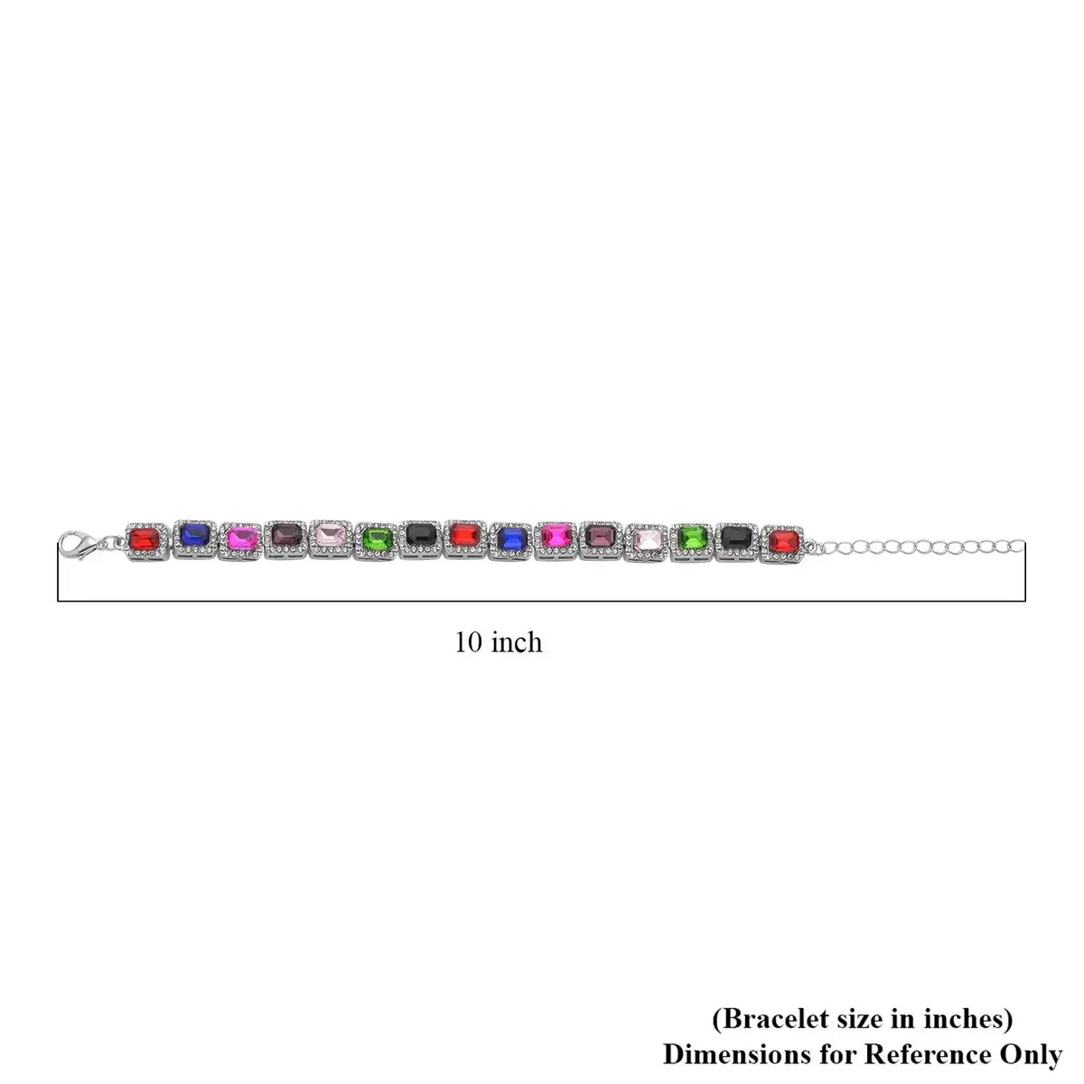 NEW Artisan Multicolor Glass Austrian Crystal Tennis Bracelet 7-9” In Silvertone