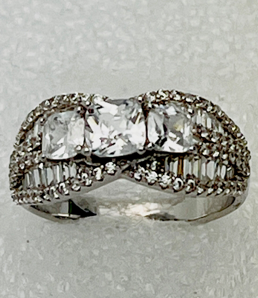 Sterling Silver 925 Prong Set 78 Round 28 Baguette 3 Princess CZ Ring Size 7