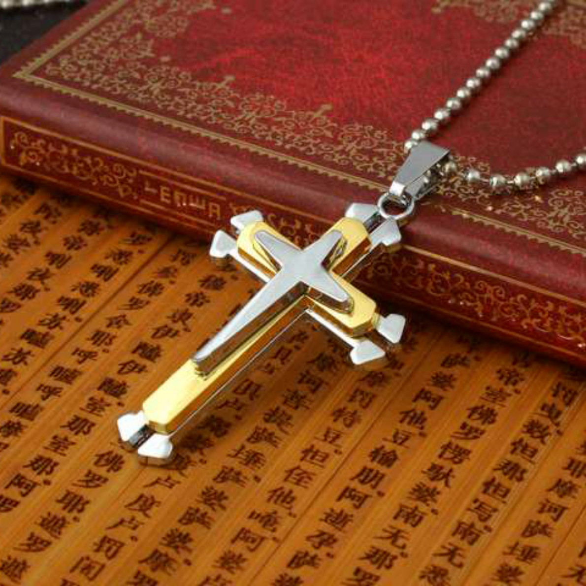 Cross Pendant Necklace Stainless Steel Crucifix Cuban Gold Black Men Unisex Gift