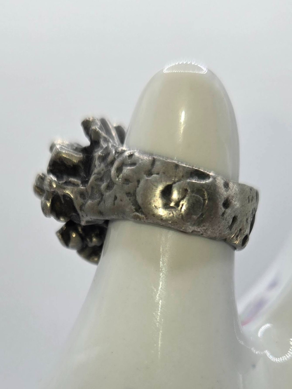 Vintage 1970s Brutalist Pewter Statement Ring Hand-Cast Utah Studio Art Jewelry