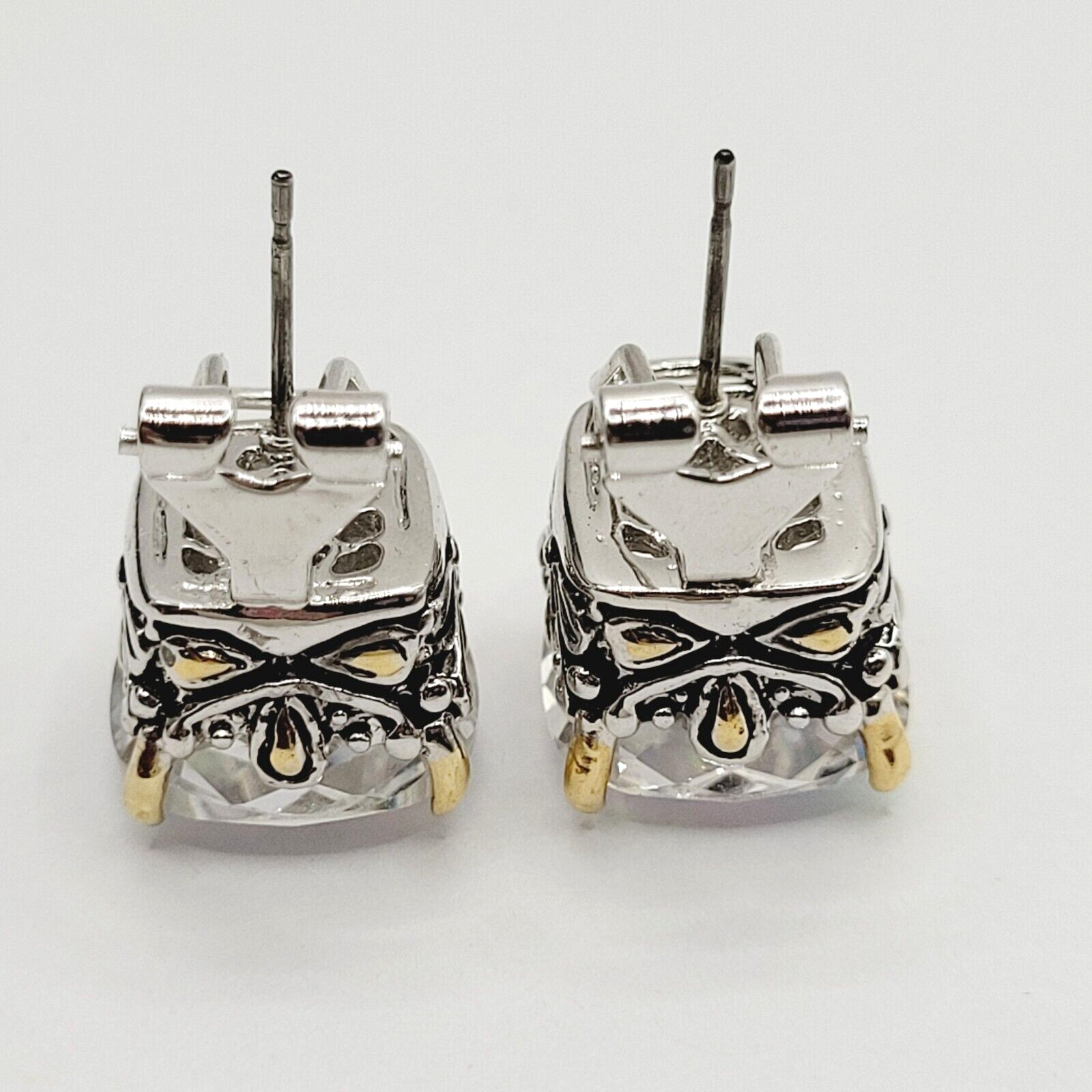 Modern Rainbow AB Crystal Square Stud Two Tone Ornate Frame Pierced Earrings