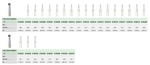 BUSCH BURS FIGURE 1AU SUPER CARBIDE ROUND BALL BUR 0.3mm-3.1mm 6 BURS/BX