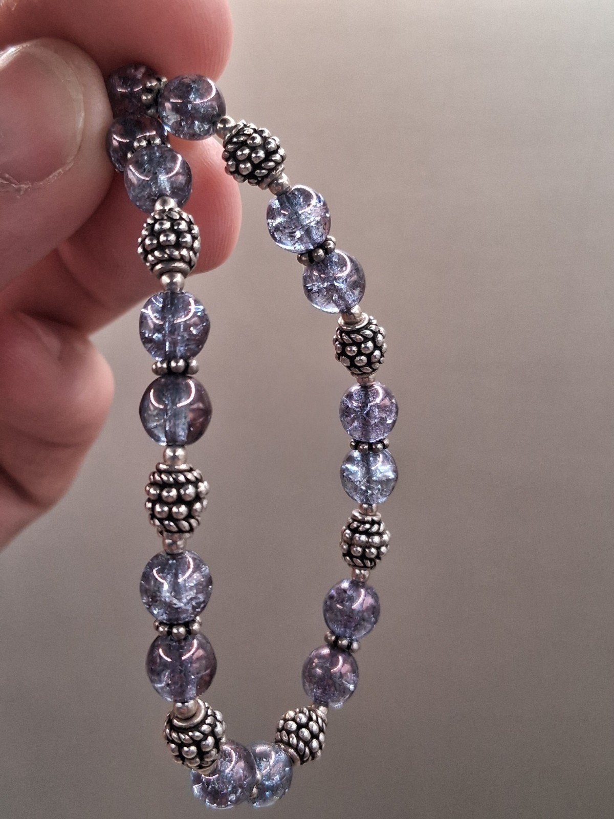 Dyed Crackle Quartz Sterling Silver Beaded Bracelet 7.6″