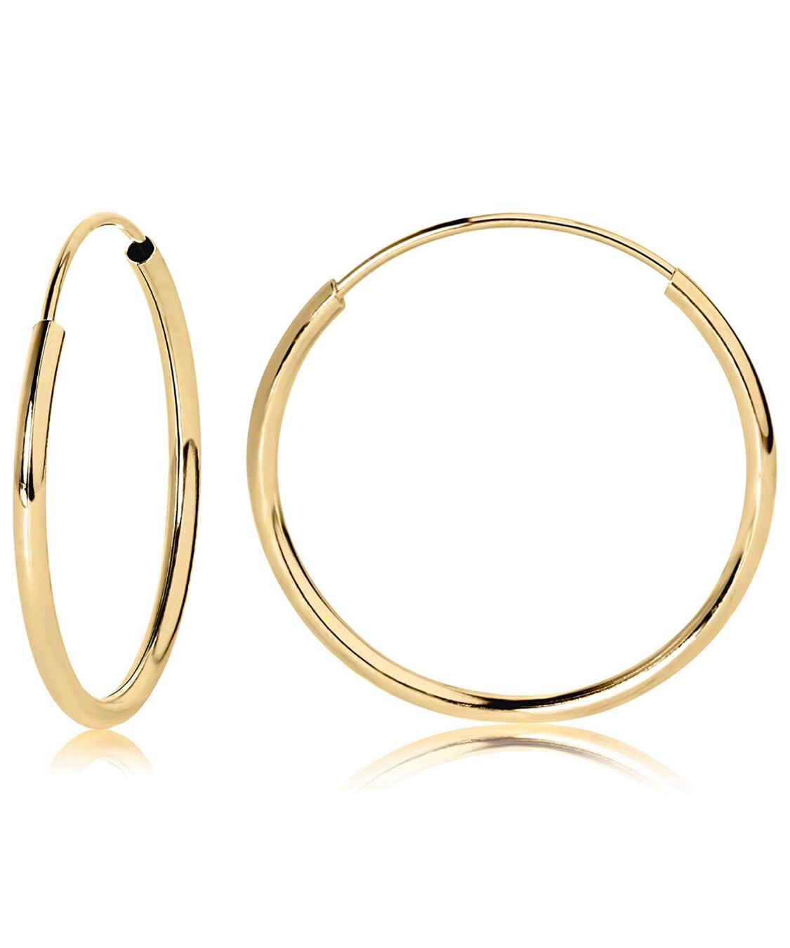 14k Yellow Gold Endless Tubular Hoop Earrings,Continuous Endless Hoops (Unisex)