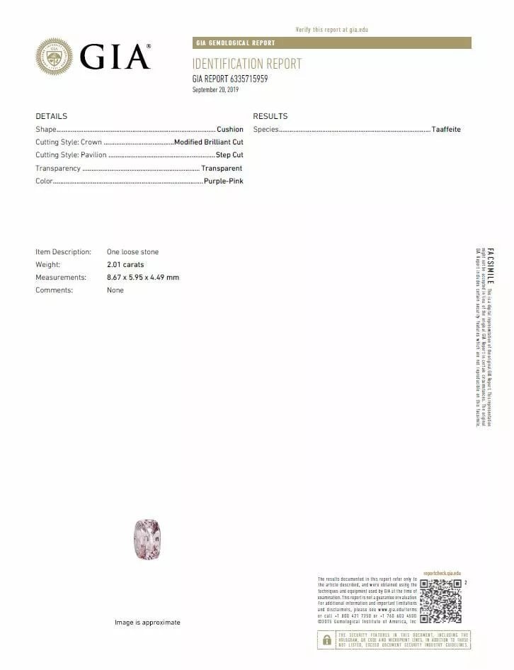 FINE TAAFFEITE 2.01 ct Slightly Included Purple Pink Untreated + GIA CERTIFICATE