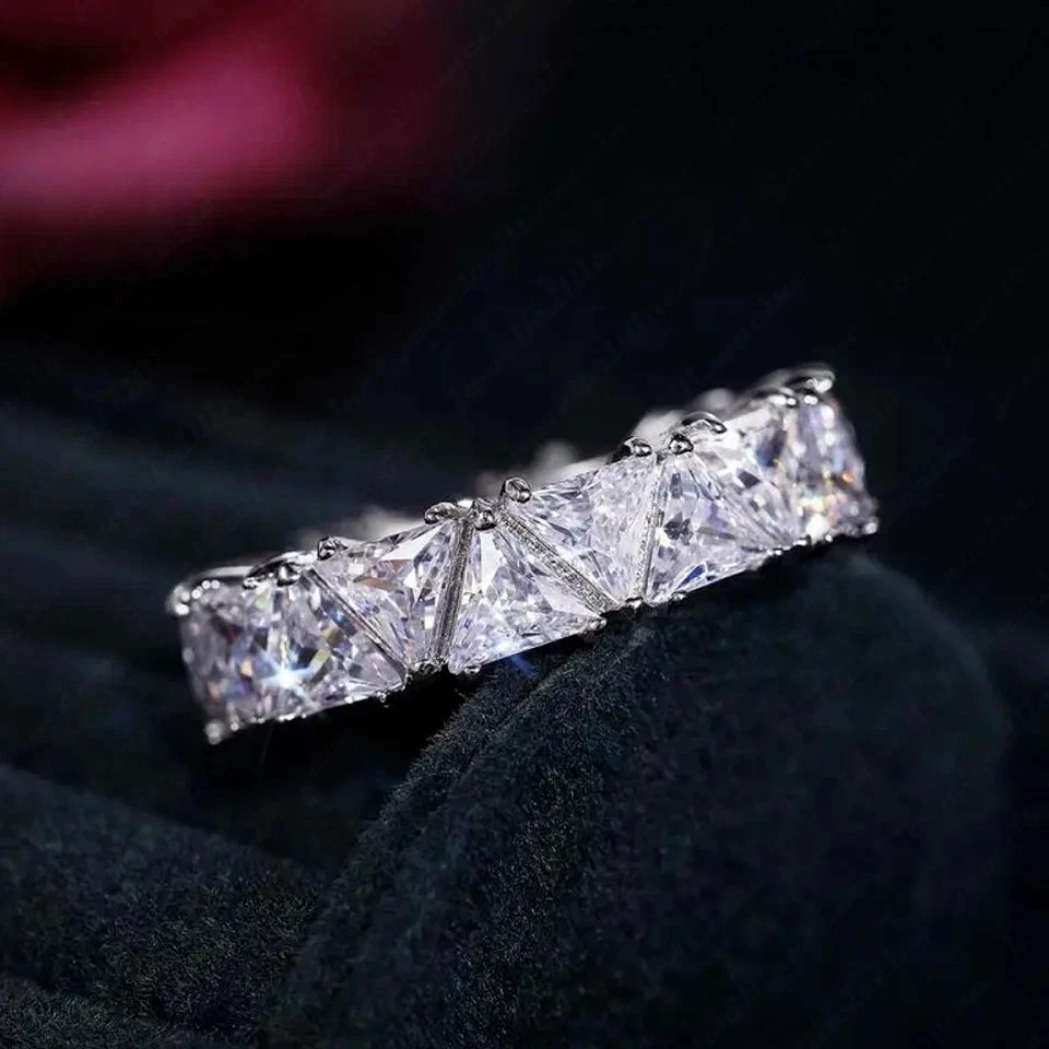 6Ct Trillion Cut Natural Diamond Solid 18K White Gold Luxury Eternity Band Ring