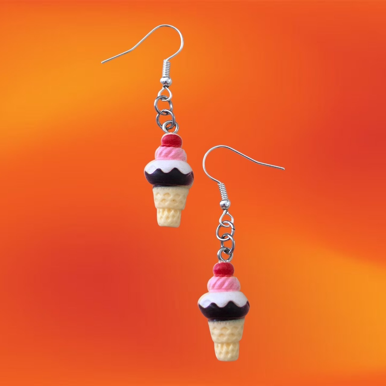 NEW Handmade Mini Ice Cream Cone Stainless Steel Earrings Kawaii Food 1 Pair AU