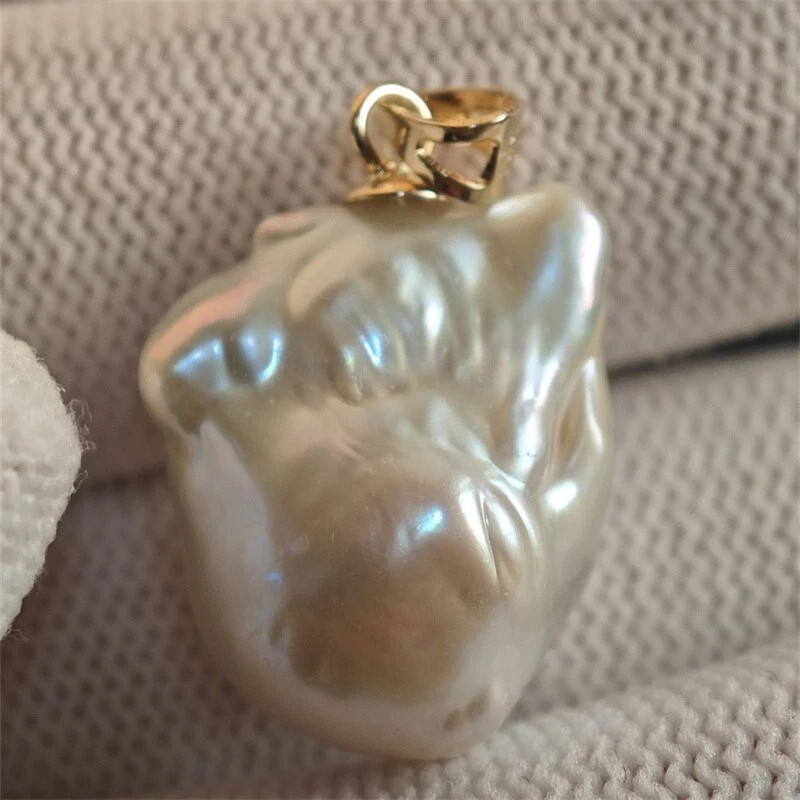 HUGE Baroque 16x14mm natural south sea pearl pendant 14K Yellow Gold