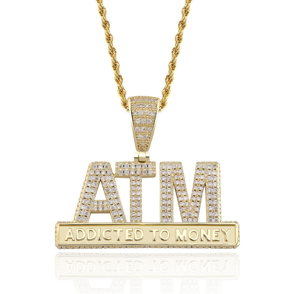 Brass Alloy Electroplated “ATM” Bling Pendant With Free Chain