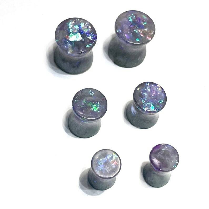 Size 2g, 0g, 00g, 6mm, 8mm, 10mm, Purple Opal, Ear Gauges Plugs, Double Flare