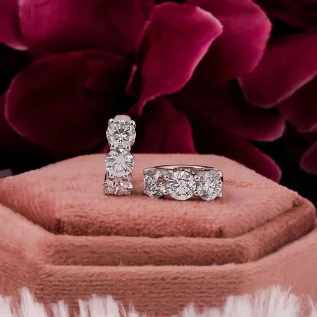 2Ct Round Lab Created Diamond Huggie Hoop Earrings 14k White Gold