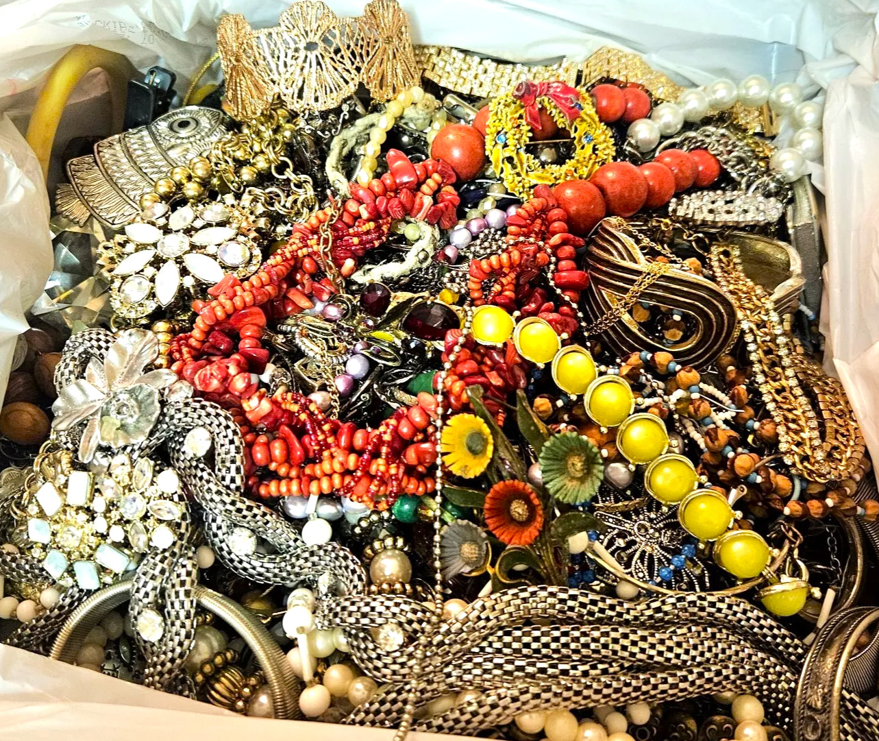 FREE SHIP 5 Pound Unsorted Huge Lot Jewelry VTG Now Junk Art Craft Treasure Box!