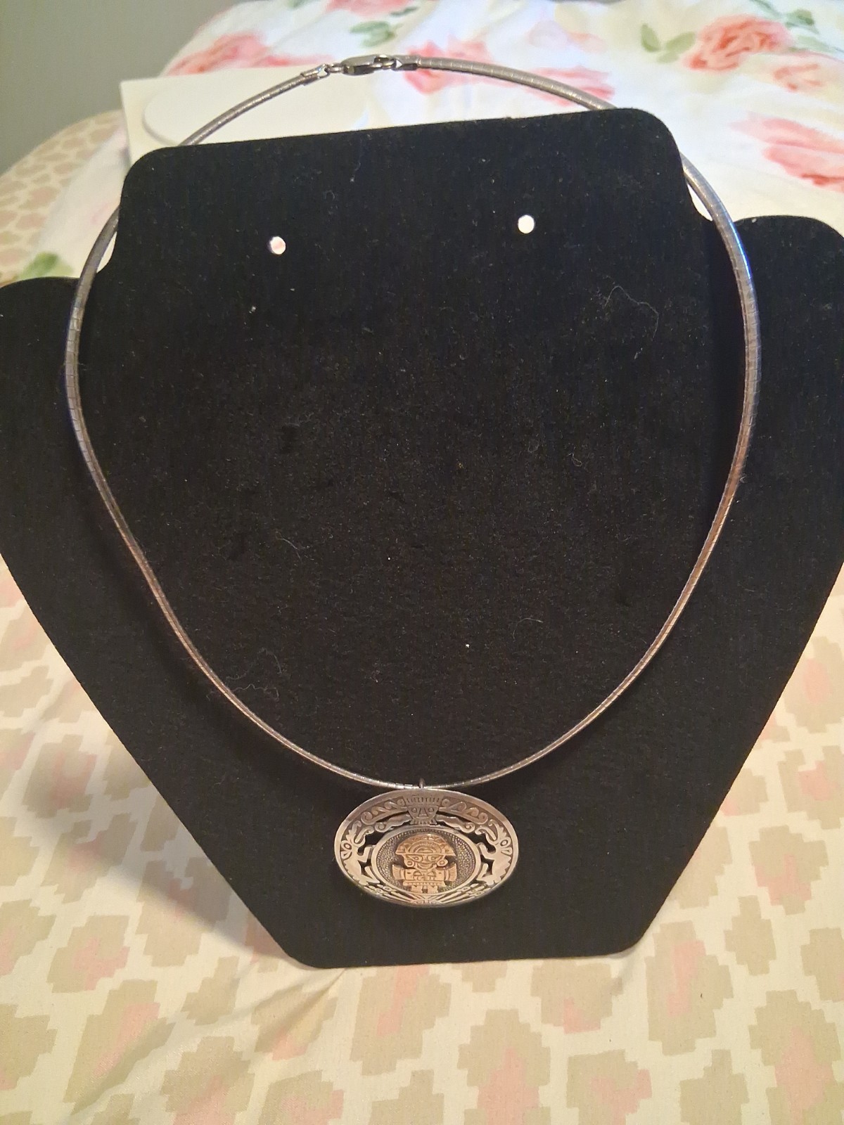 Vintage Peru Native INCA Sterling Silver And 18k Gold Brooch/Pendant Necklace