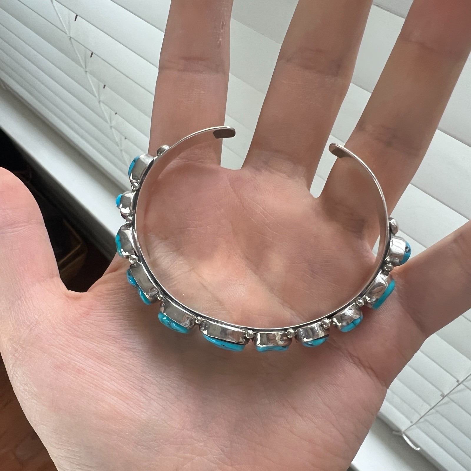 Vintage Native American Turquoise Cuff Sterling Silver Bracelet Artisan Sign 925