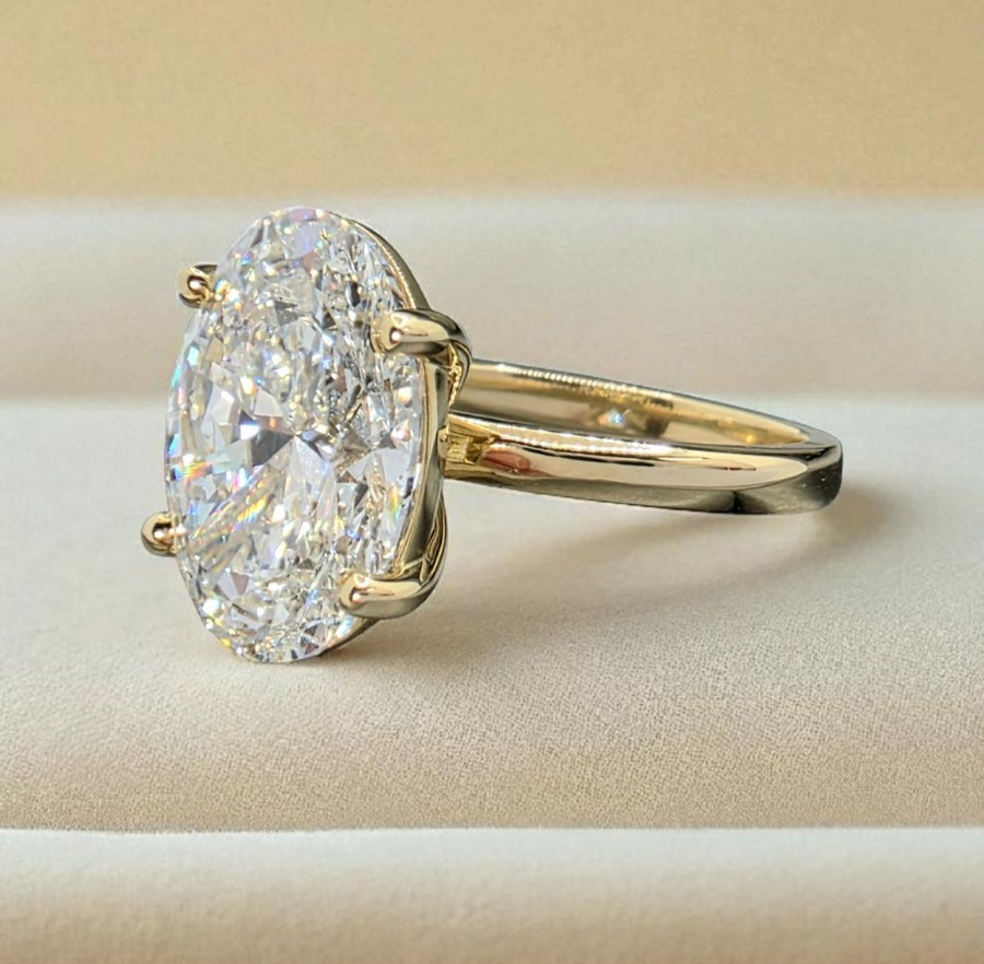 4.00 Ct F VS1 Oval Lab Grown Diamond Ring IGI Certified 14k Yellow Gold