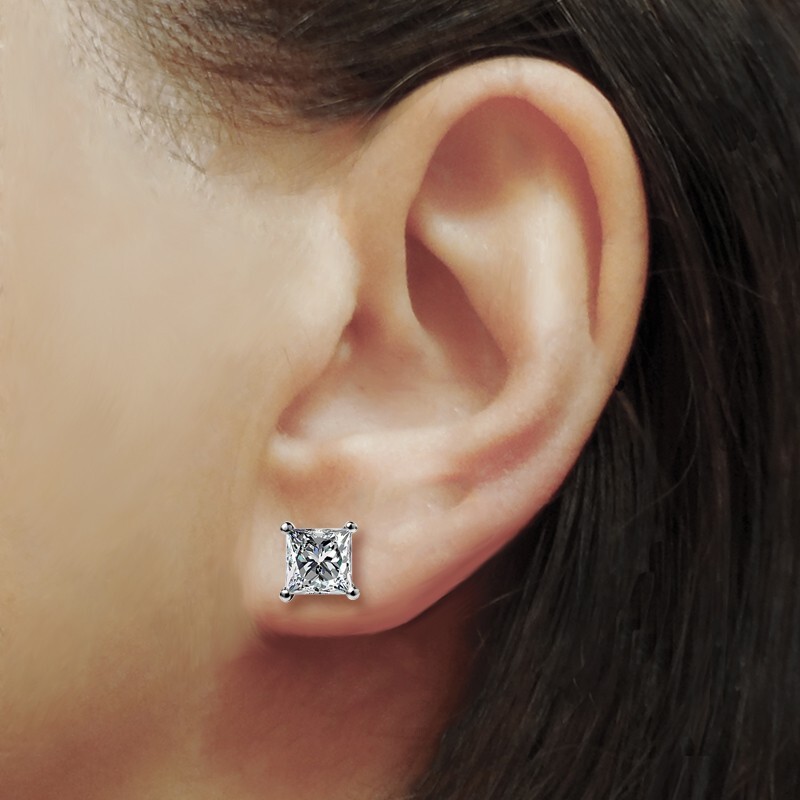 3 Ct Princess Cut GRA Moissanite Stud Earrings 14K Solid White Gold 6.5mm New