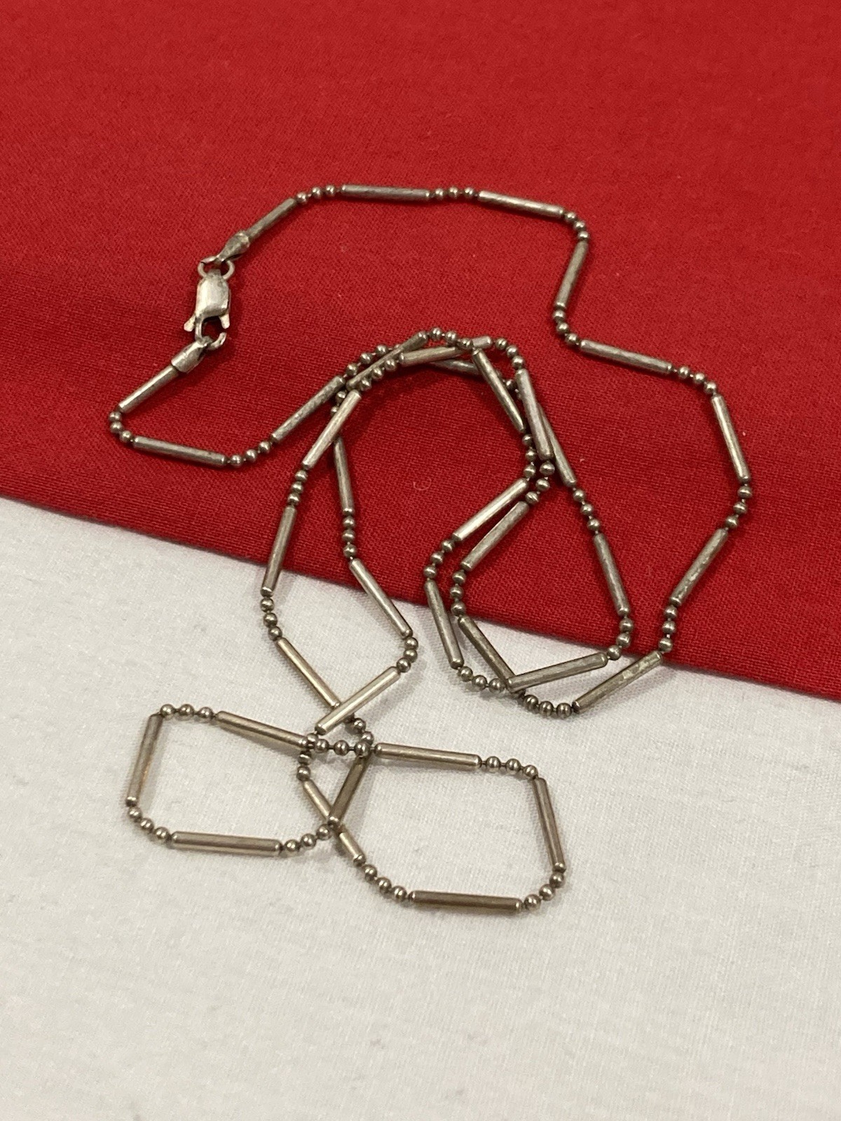 Vintage Signed 925 Sterling Silver Bead Ball Bar Rice Style Chain Necklace 24”