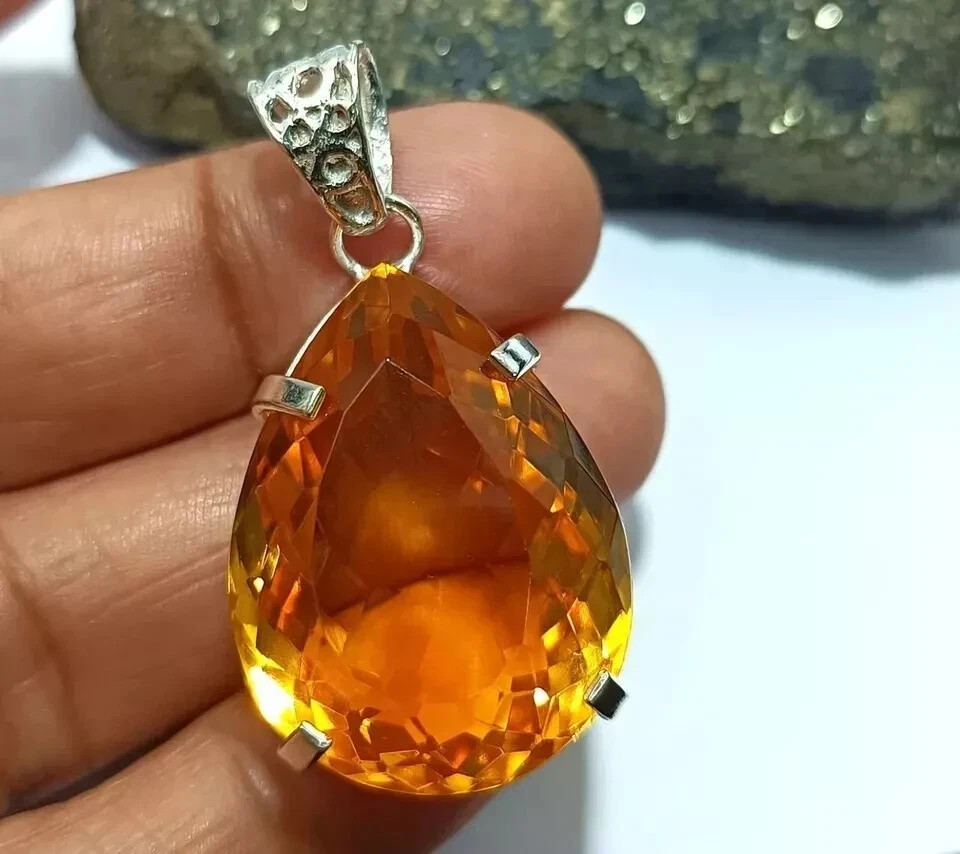 Stunning Pear Cut Citrine 92.3 Ct+ Certified Natural 925 Sliver Pendant Gemstone