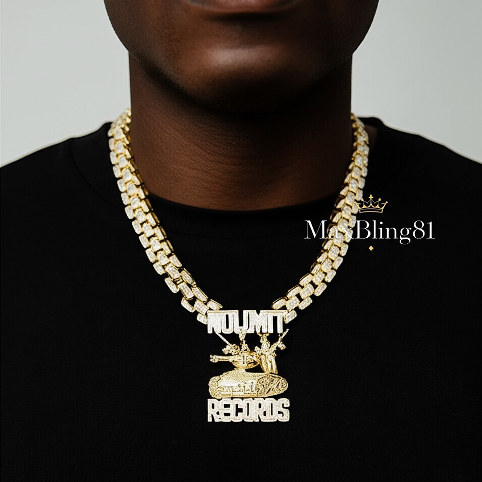 Men’s No Limit Records Tank Pendant & 13mm 20″ Tank Chain Hip Hop Iced Necklace
