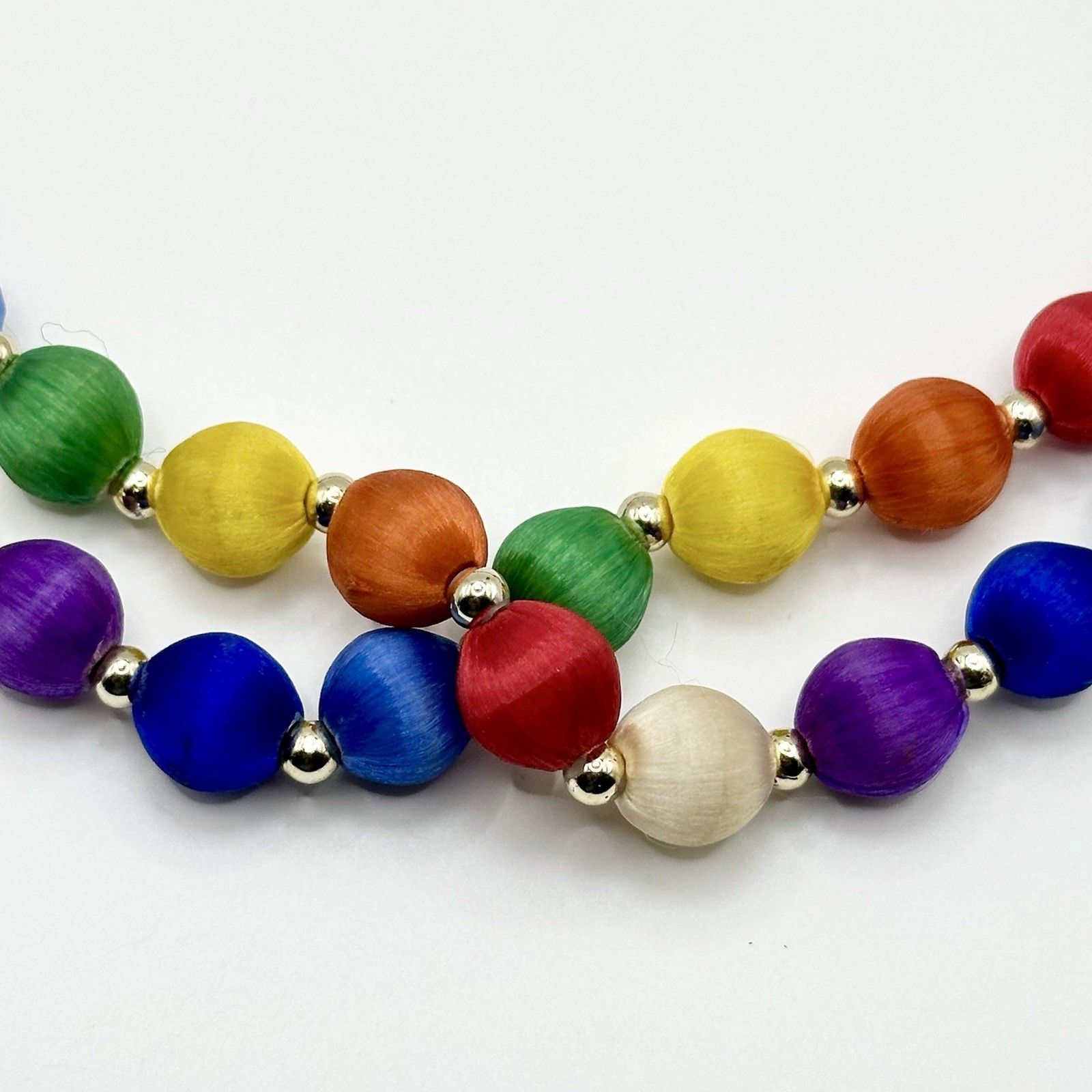 Vintage Multicolor Silk Satin Wrap Bead Necklace Continuous Strand 30”