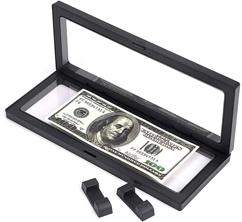 3Pcs 3D Floating Display Coins Case Black Stand Holder 9″×3.54″×0.75″ Frame B577