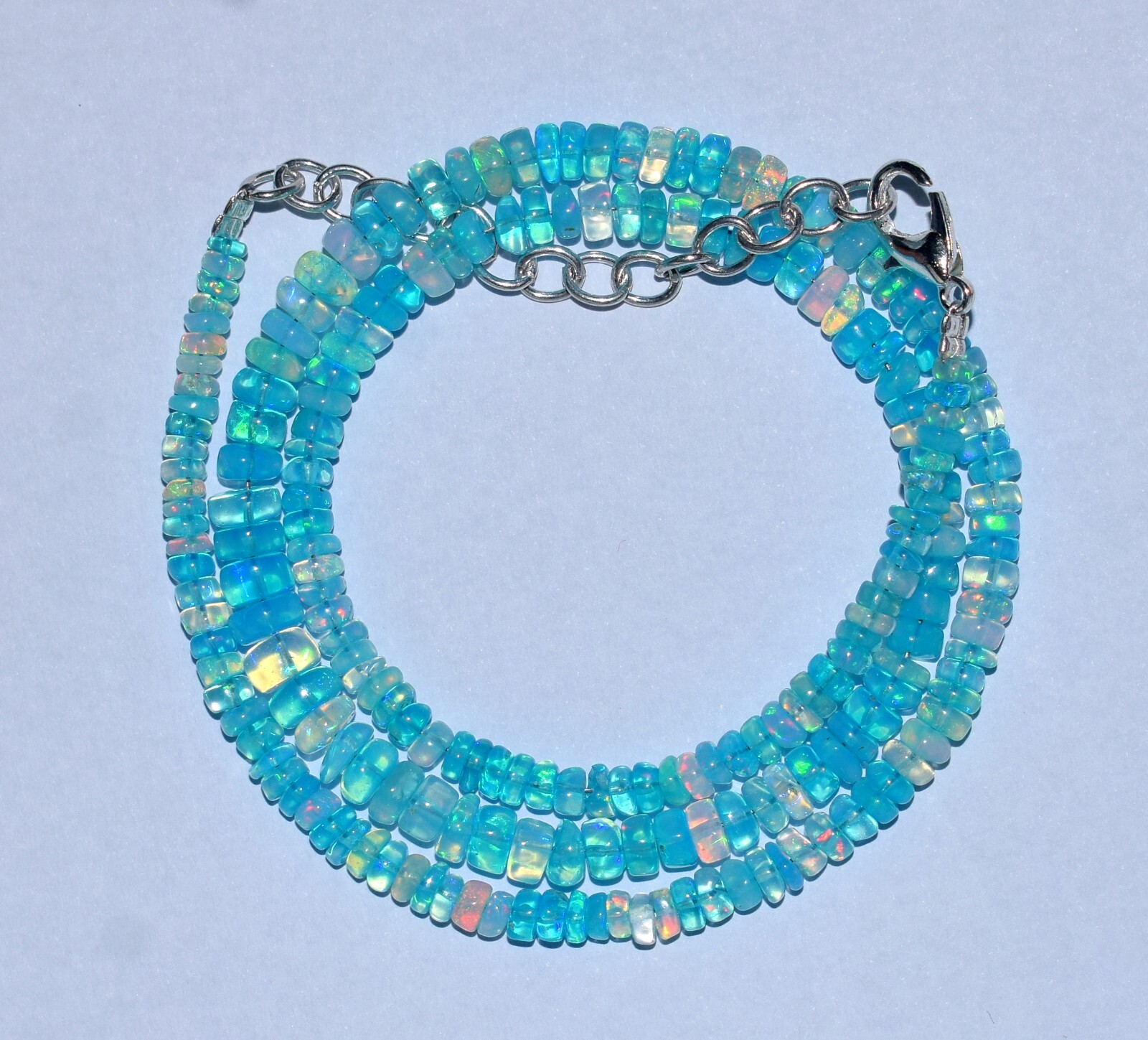 Bead Necklace 16″Natural Ethiopian Blue Opal Wello Fire Opal Gemstone F3991