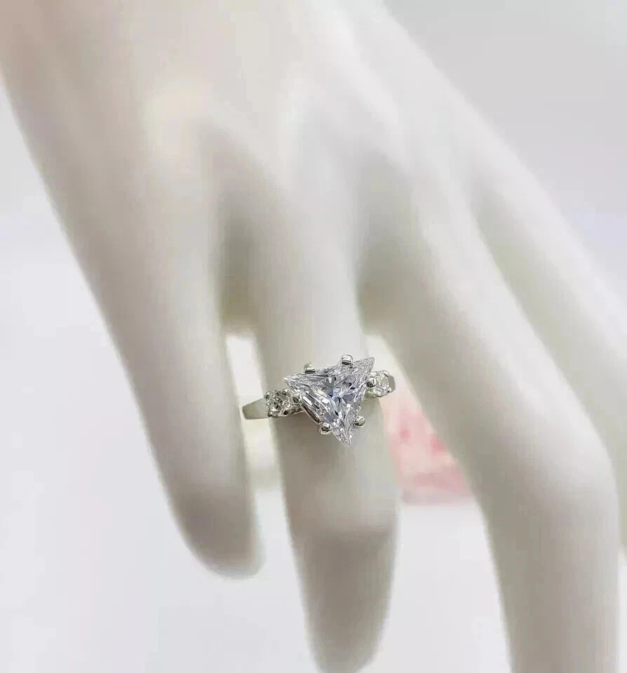 2 Ct Trillion Cut Simulated Diamond Engagement Band Ring 14k White Gold Plated