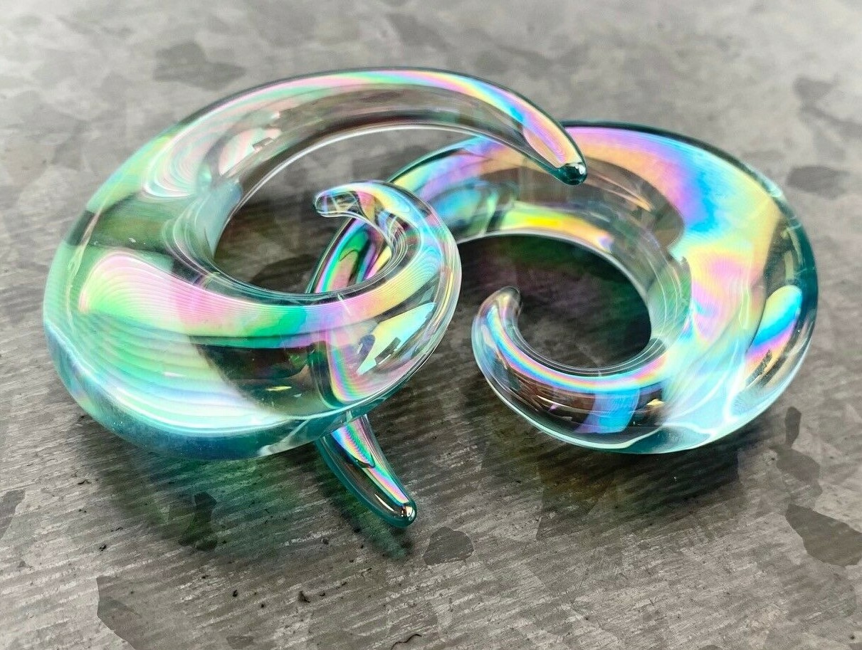 PAIR Clear Lucifer Glass Spiral Tapers Expanders Plugs Gauges Body Jewelry