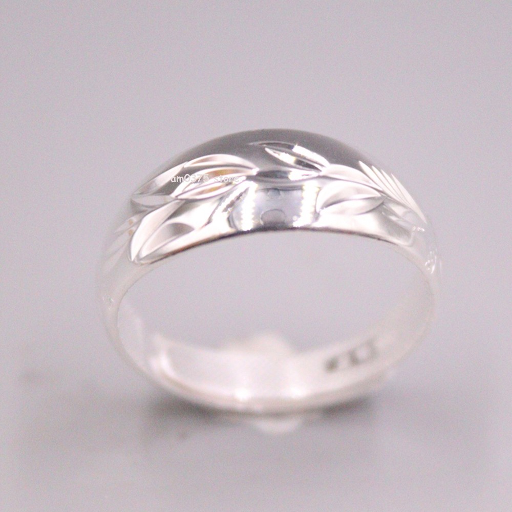 Pure 999 Fine Silver Ring Men Women’s 7mm Carved Leaf Band Ring US Size 7