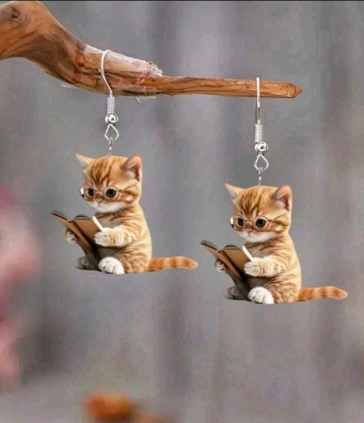 New Cat Shape Acrylic Dangle Drop Earrings French Wire Multicolor No Stone