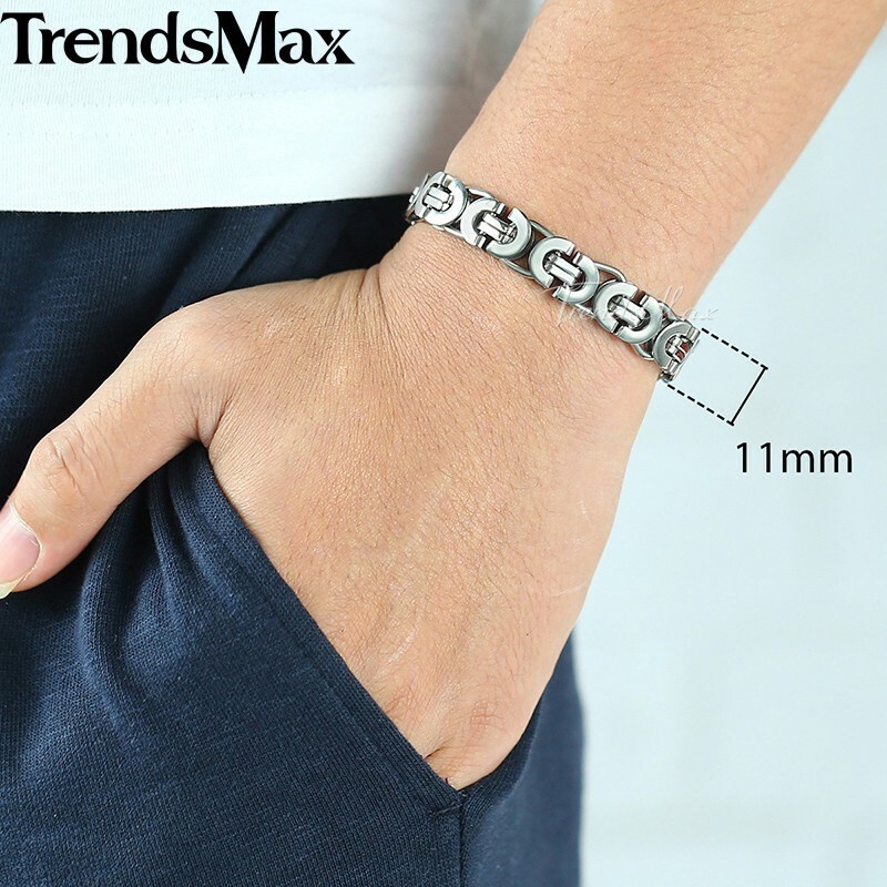 11mm Men’s Flat Byzantine Chain Necklace Bracelet Set Stainless Steel Chain