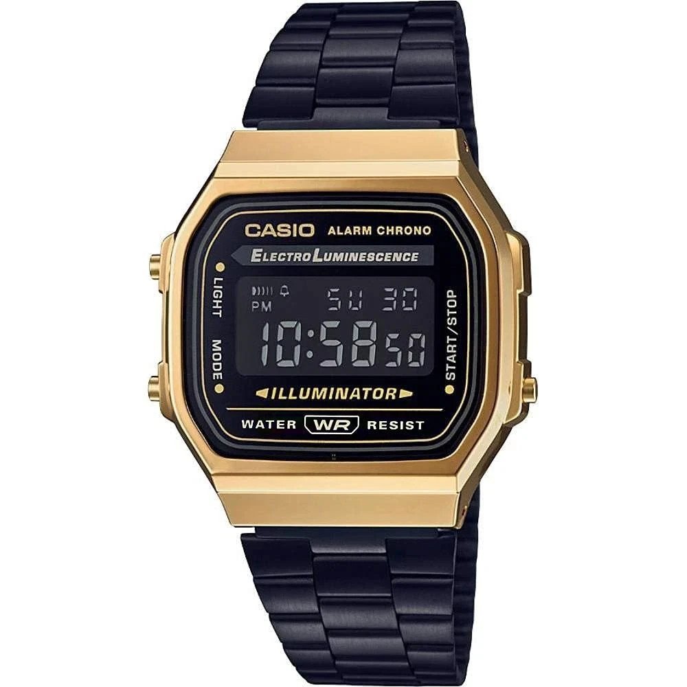 Used Casio A168WEGB-1B Unisex Retro Adults Watch, Black Stainless Steel Band