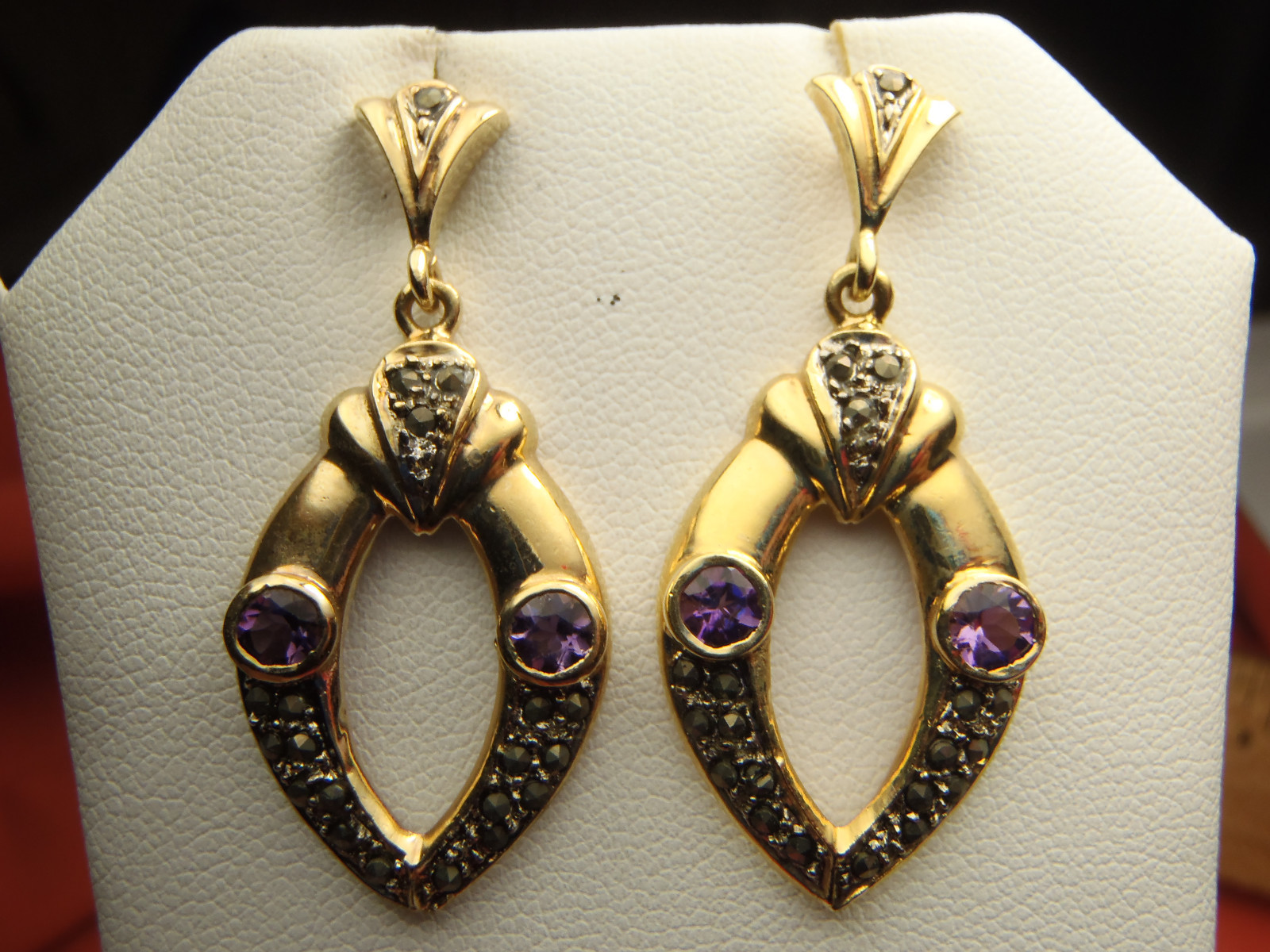 BEAUTIFUL Sterling Silver Marcasite & Purple Stone Earrings 7.7 Gram Lot 8018