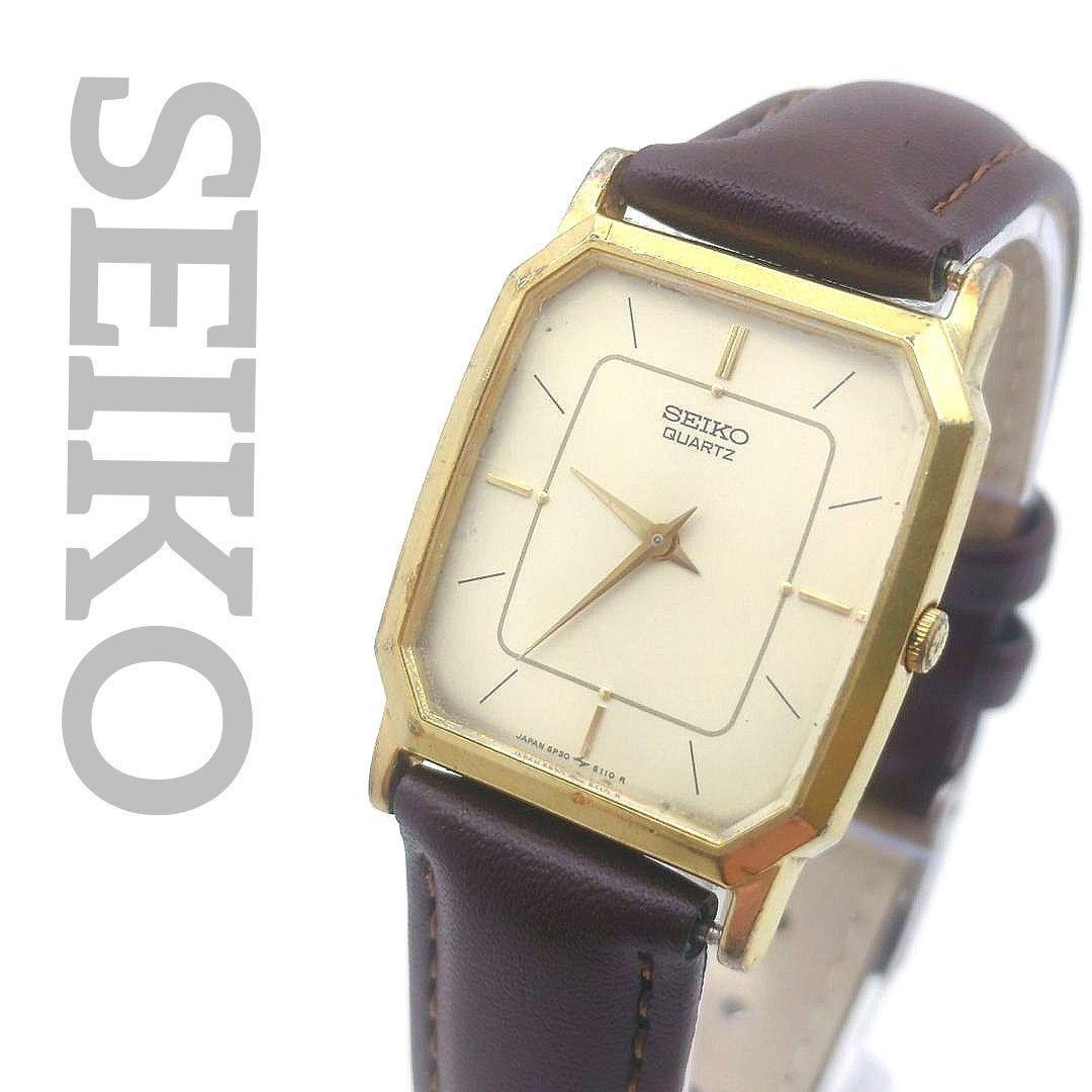 Good Condition SEIKO Boys Men s Watch Octagon New Belt Gold Square Working Item