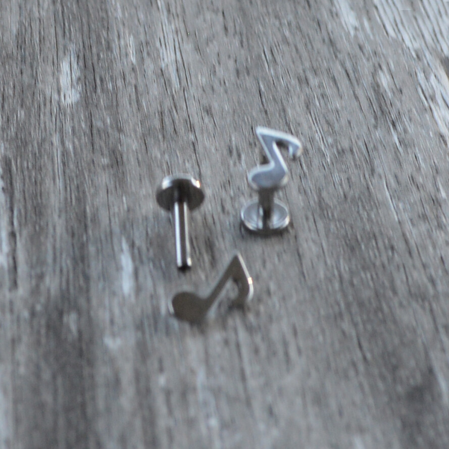 16g Solid Titanium Music Note Tragus Labret Forward Helix Ear Earring Stud