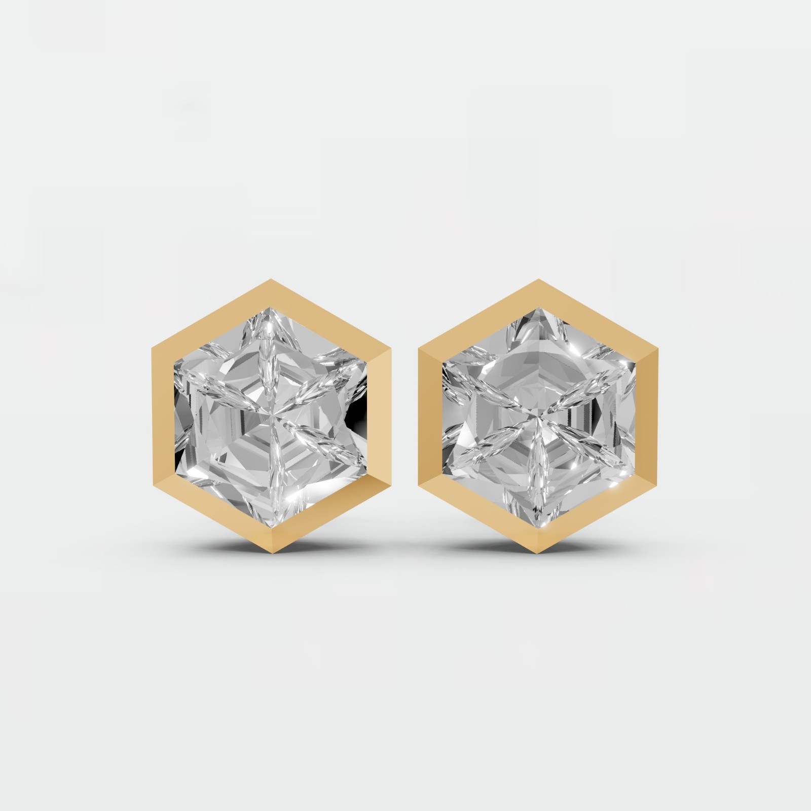 0.90 CTW Hexagon Lab Grown Diamond Stud Earrings Solid Gold Geometric Earrings