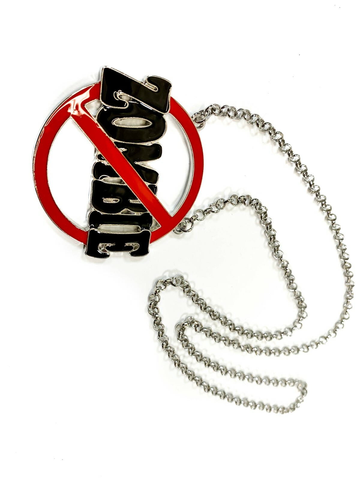 Zombie Pendant Red Caution Mold Long Chain Punk Goth Rock Cosplay
