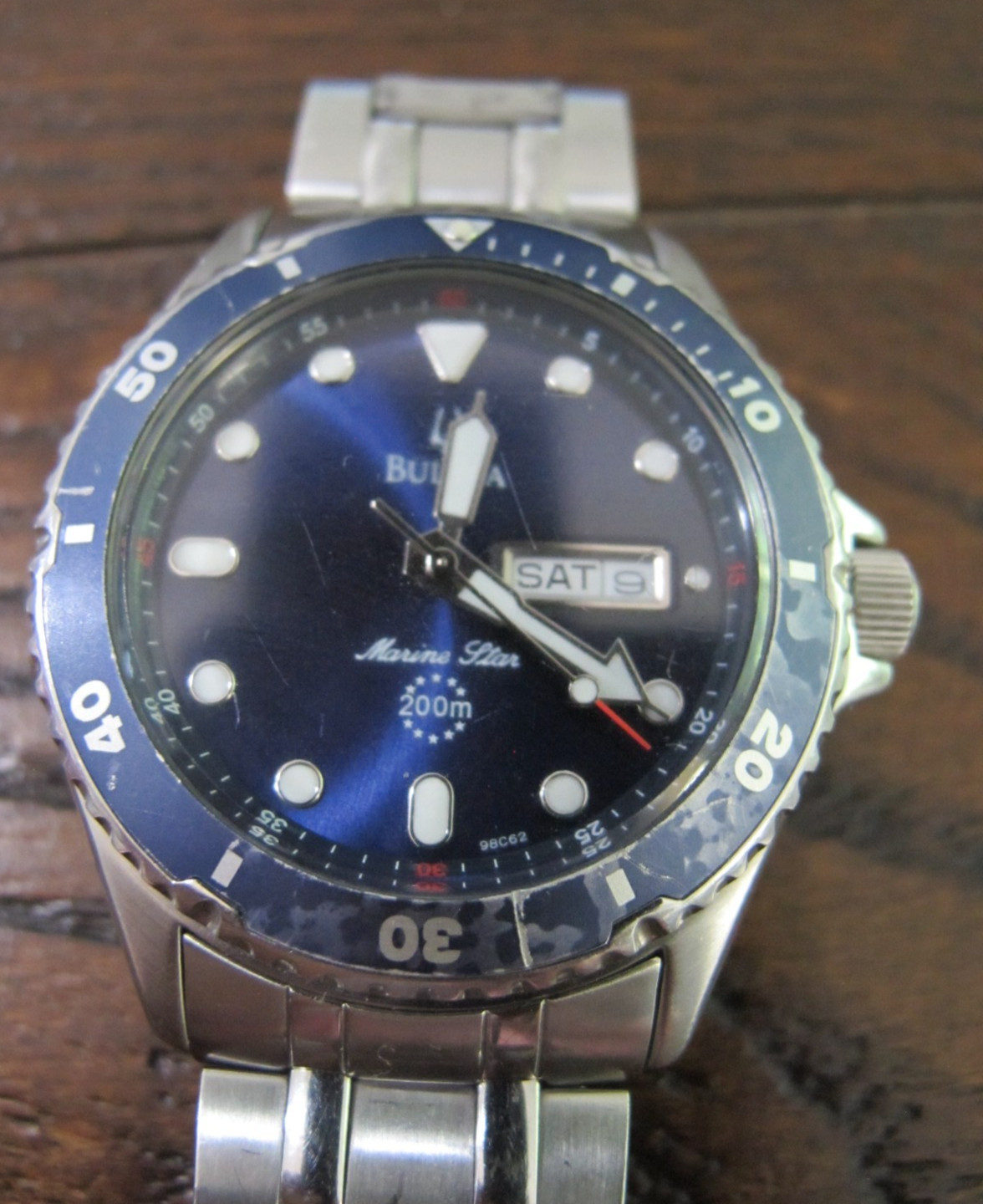 Bulova Marine Star Men’s 45mm Blue Dial 200m Quartz Day/Date SS Bracelet