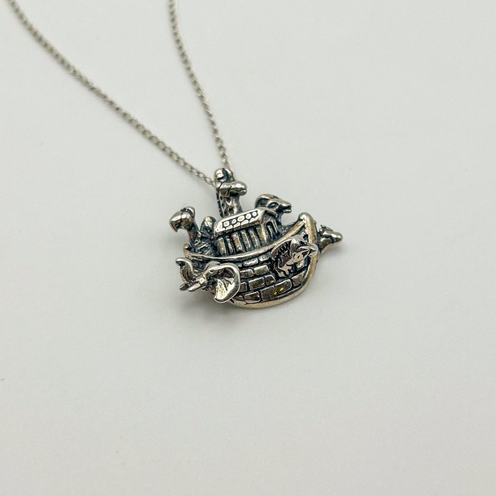 Sterling Silver Noah’s Ark Pendant on 20″ 925 Chain Religious Necklace
