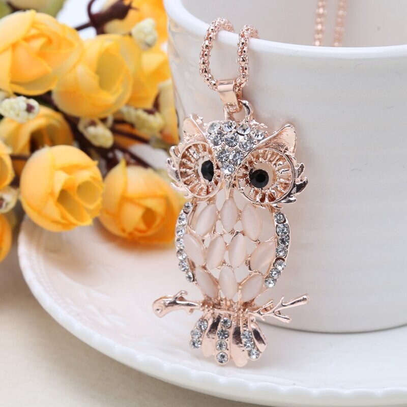 Owl Pendant w/Necklace Opal Lab Created/Plated Fashion Jewelry 28″ SELECT COLOR