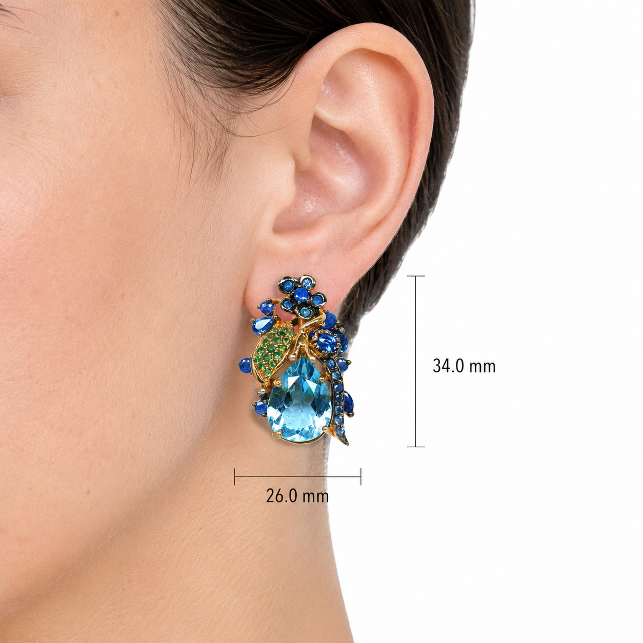925 Sterling Silver 12 x 15 mm. Sky Blue Topaz Kyanite Sapphire Zircon Earrings