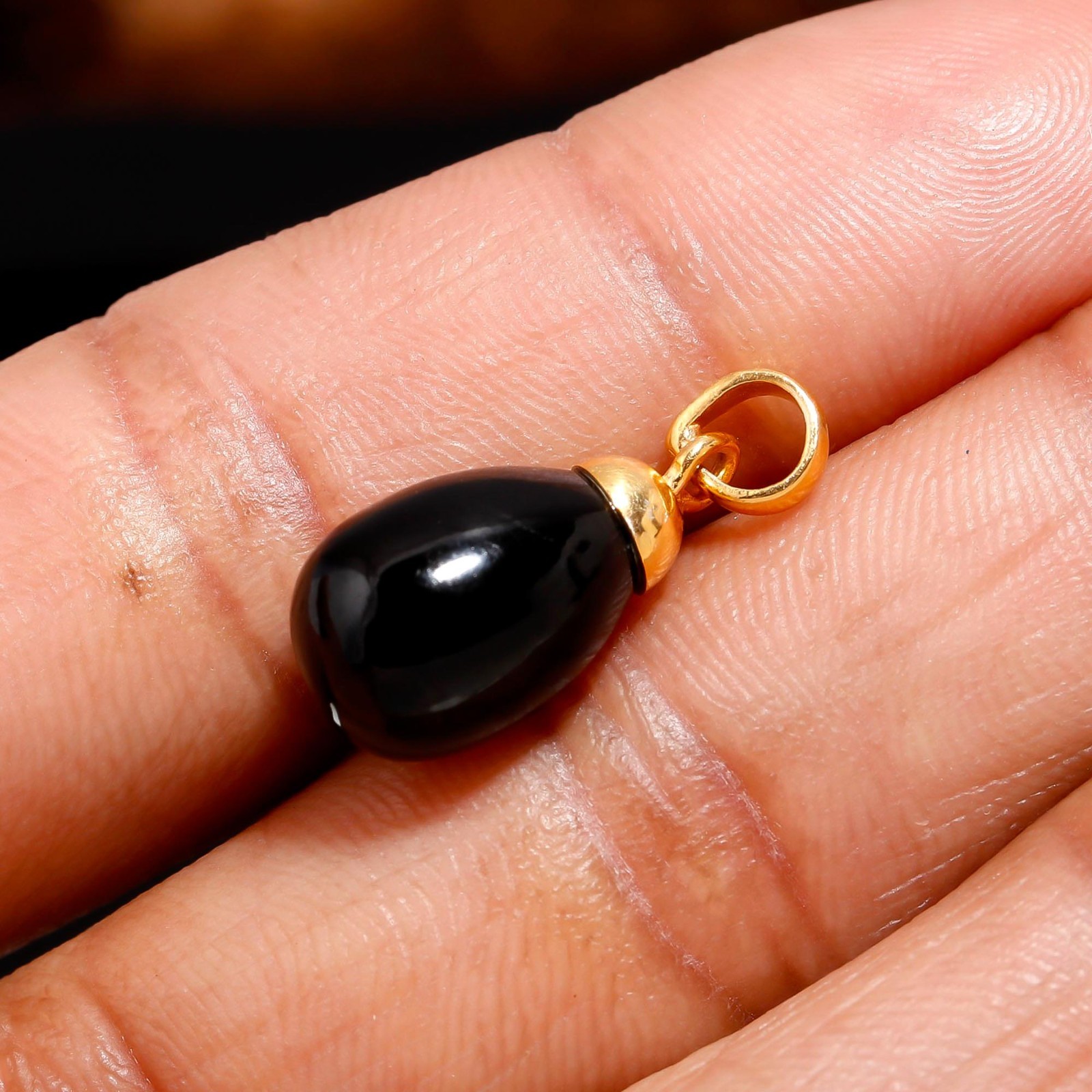 Natural Black Onyx Teardrop Chain Pendant Gold Fill 925 Sterling Silver Jewelry