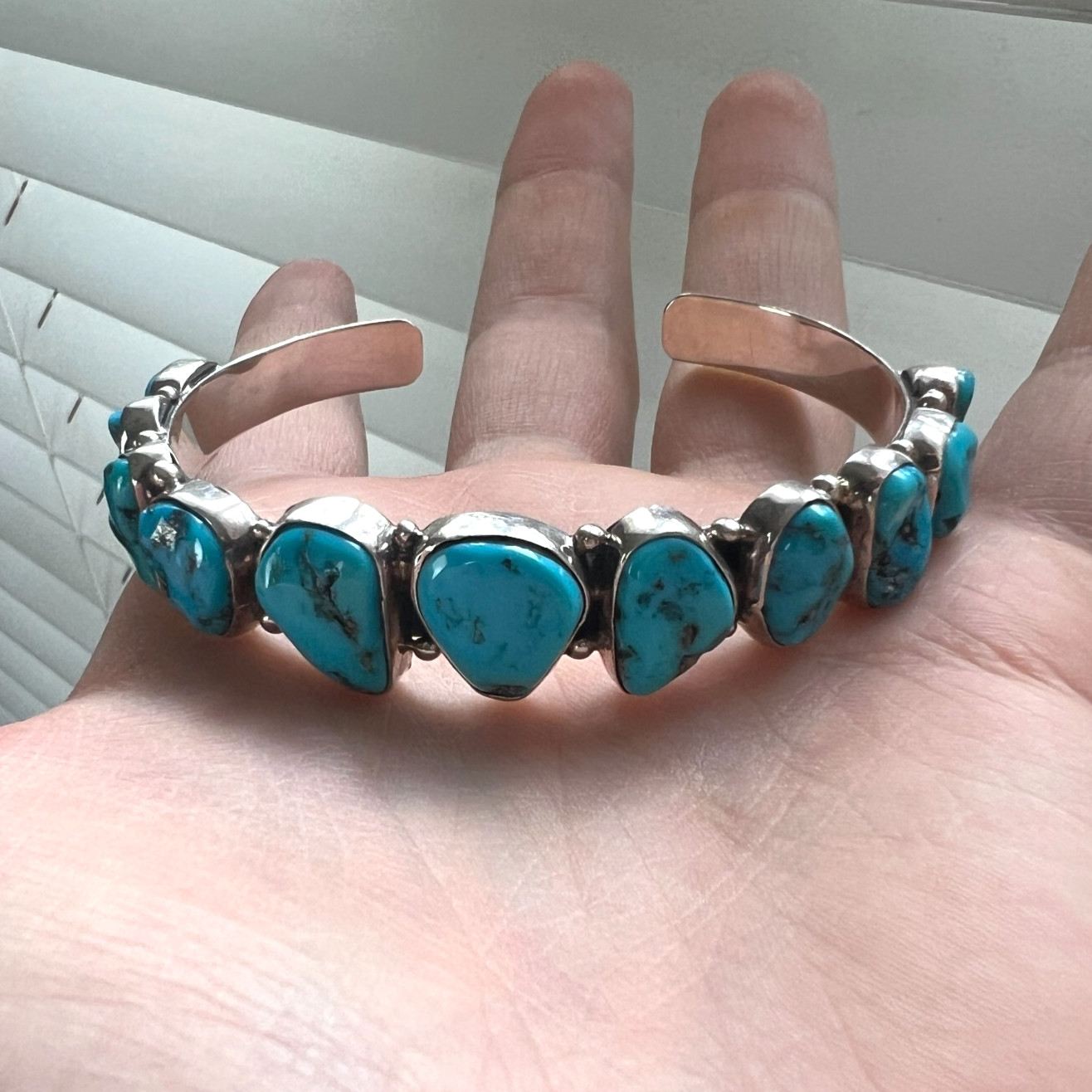 Vintage Native American Turquoise Cuff Sterling Silver Bracelet Artisan Sign 925