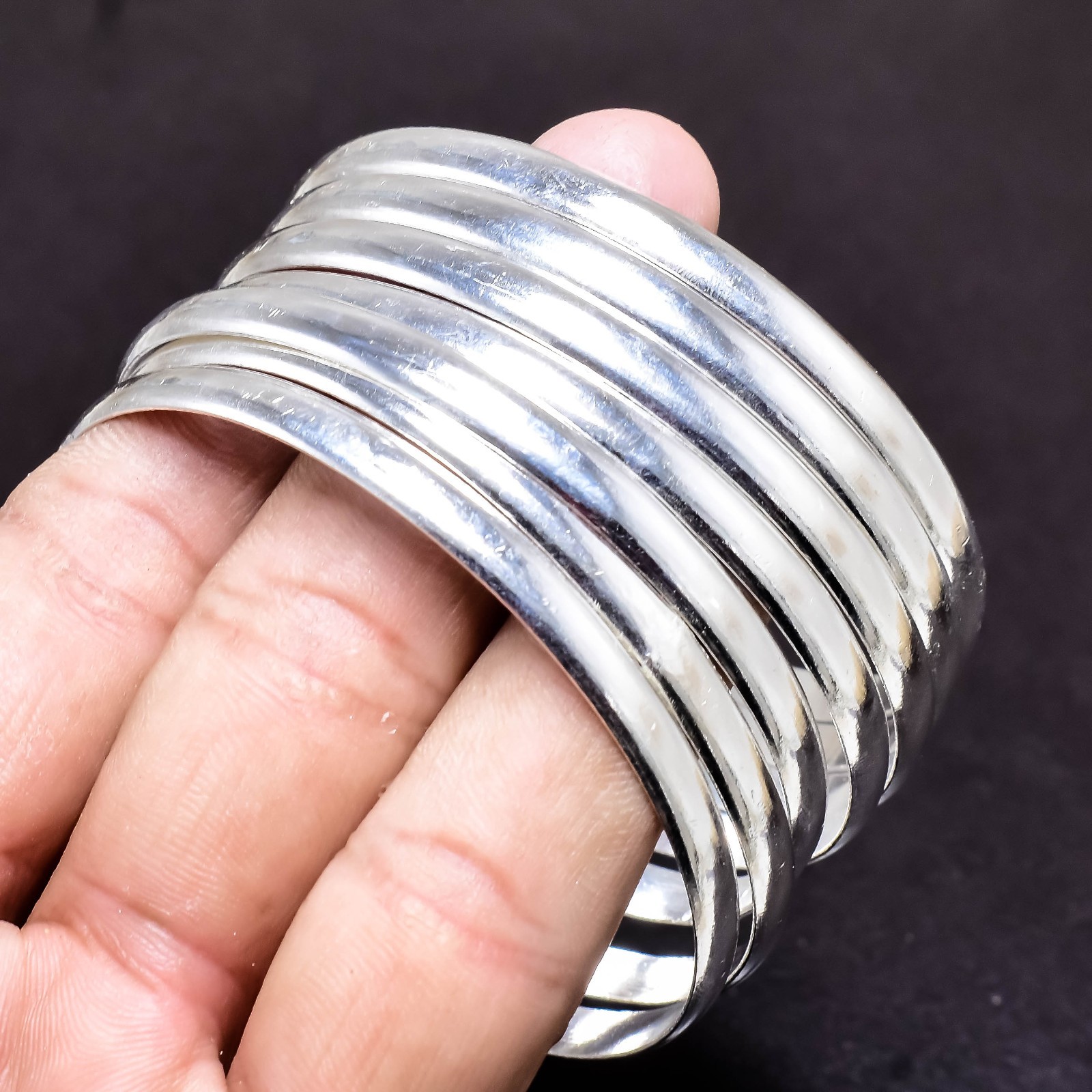 Solid 925 Sterling Silver Bangles, Beautiful Bangles Stacking Set of 7 Bangles