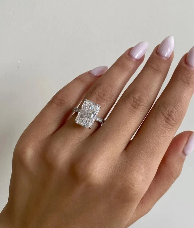 Diamond Ring Radiant Cut Lab Grown 4.4 Ct IGI Certified 14k White Gold VVS EF