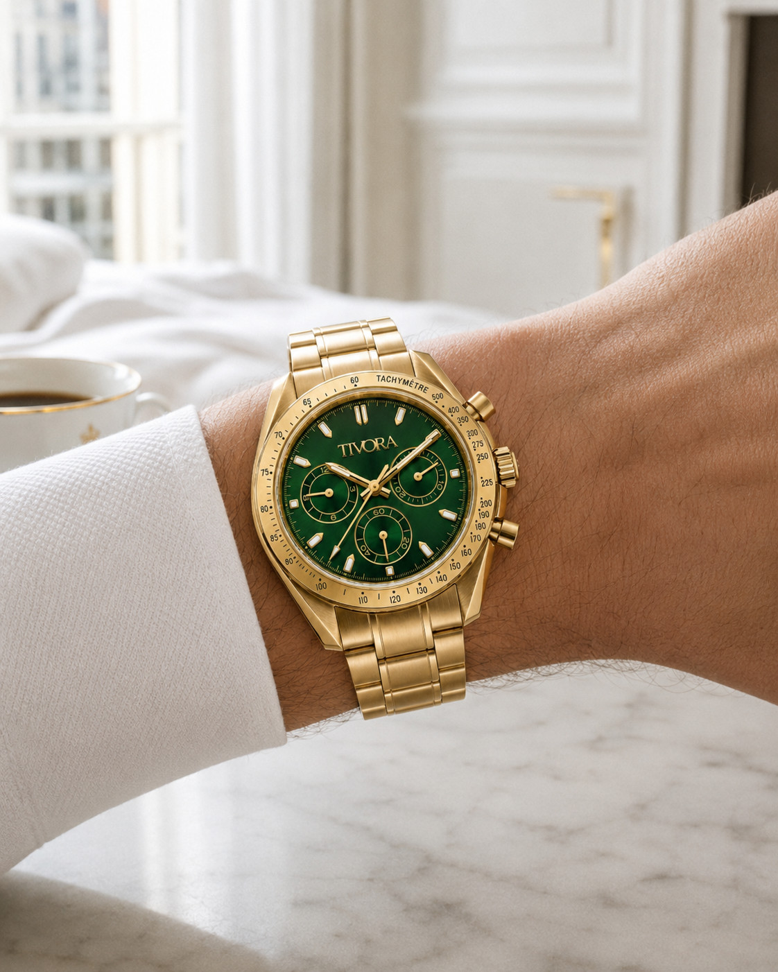 TÍVORÁ Veyron Aurelius Steel Emerald Dial – Custom Branded Automatic Chronograph