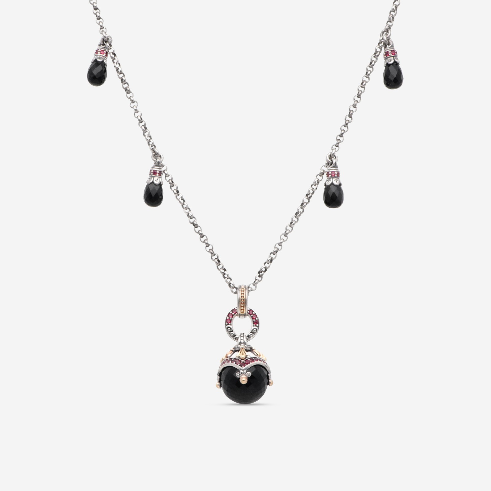 Konstantino Calypso SILVER, 18KT YELLOW GOLD, Onyx Crystal and Corundum Necklace