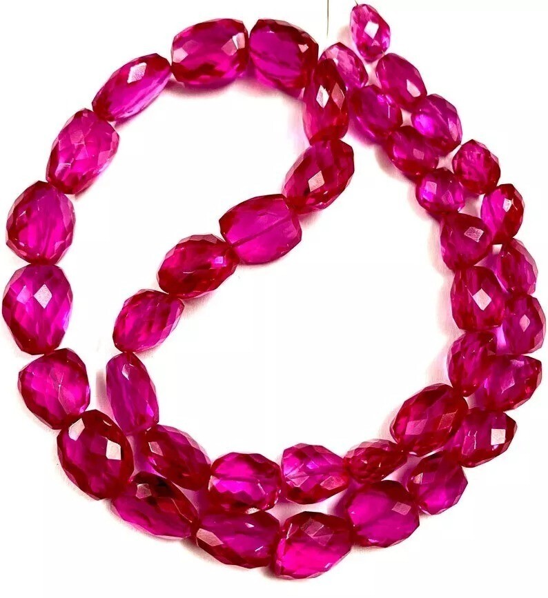 8-11mm Pink Sapphire Faceted Fancy Cut Nuggets Gemstone Beads Jewelry, 16 Inches